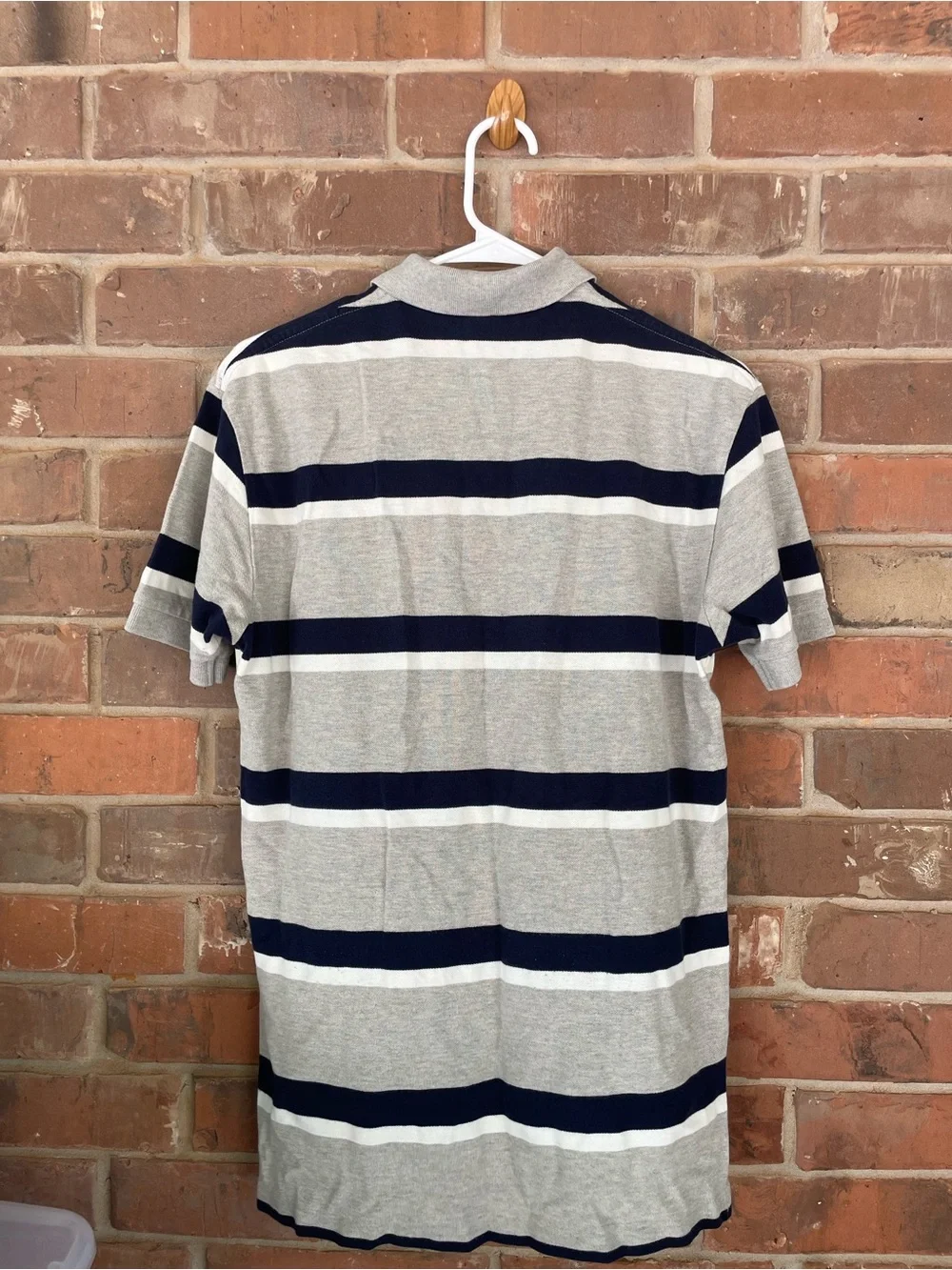 Polo by Ralph Lauren Men's Grey & Navy Striped Polo Shirt Small #270